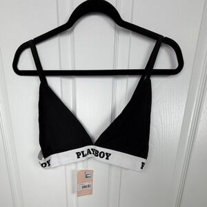 Playboy x Missguided Womens Black Triangle Logo Bralette Size 8 US New